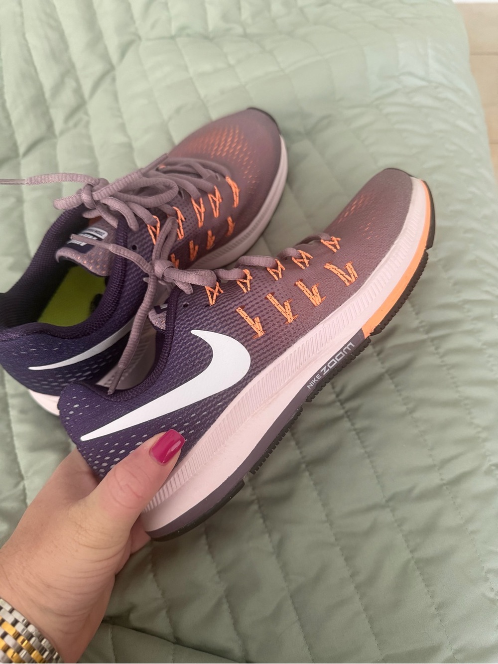 Nike Women's Purple and Orange Trainer with White Swoosh
